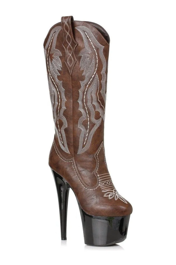 709-DALLAS Stripper Knee Boot | Brown Faux Leather
