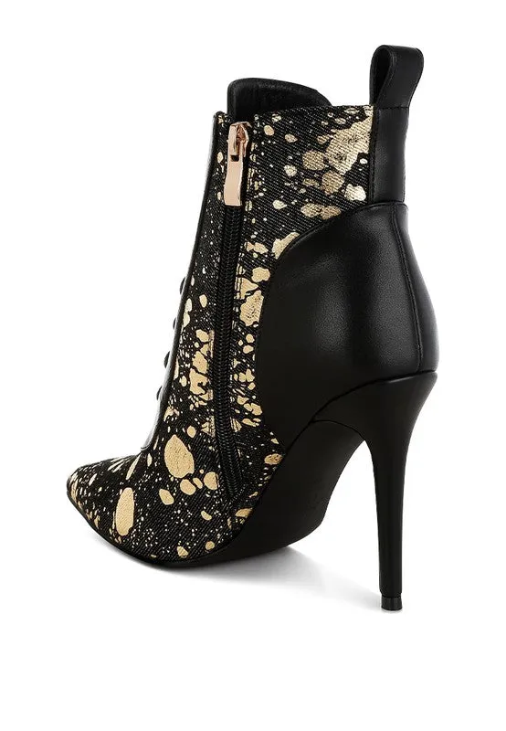 Abstract Pattern Lace-Up Ankle Boots