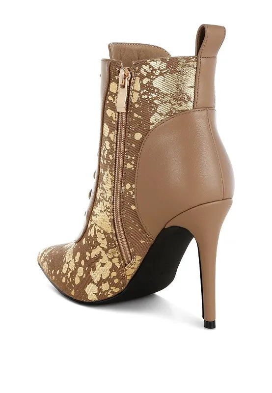 Abstract Pattern Lace-Up Ankle Boots