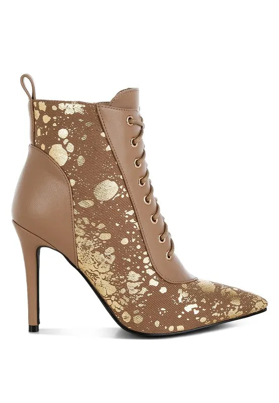 Abstract Pattern Lace-Up Ankle Boots