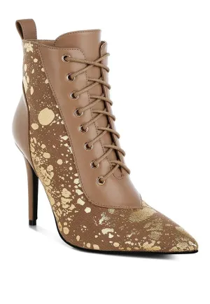 Abstract Pattern Lace-Up Ankle Boots