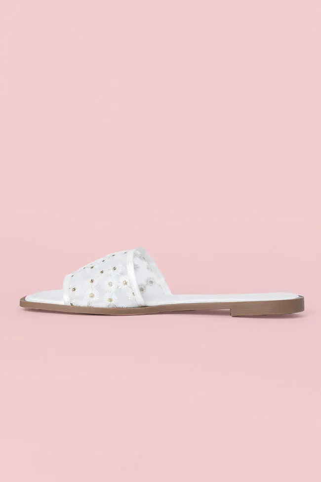 Adeline White Mesh Floral Sandals