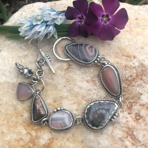 Ammonite Fossil Boho Dreams Cabochon and Seashell Fossil Sterling Silver Bracelet