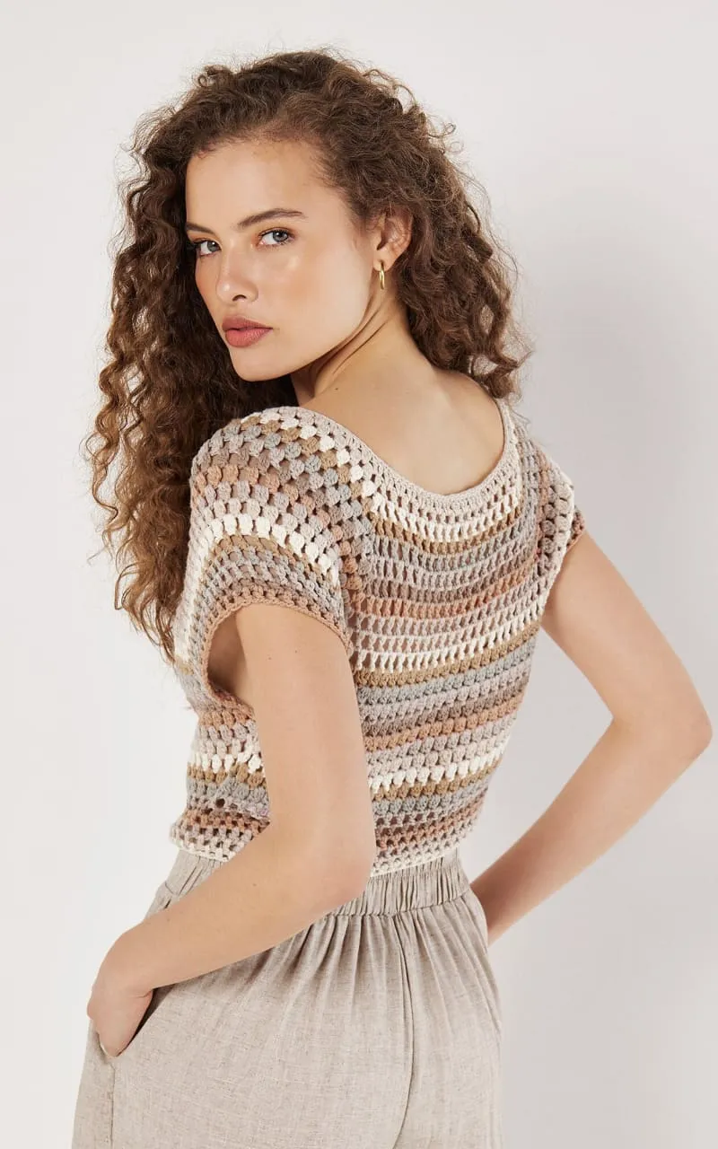 Apricot- Hand-Crocheted Striped Crop Top