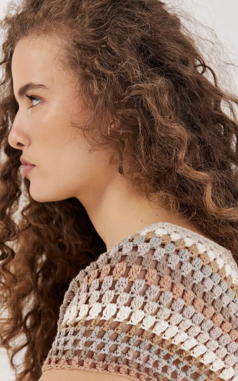 Apricot- Hand-Crocheted Striped Crop Top