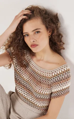 Apricot- Hand-Crocheted Striped Crop Top