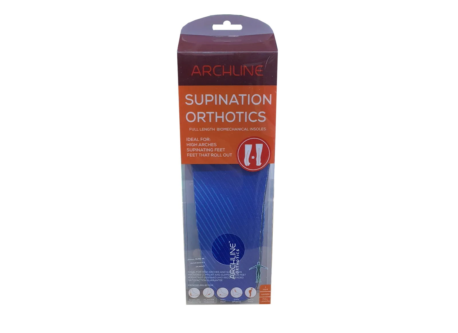 Archline Supination Orthotic Insoles - Full Length (Unisex) Plantar Fasciitis High Arch - Euro 40
