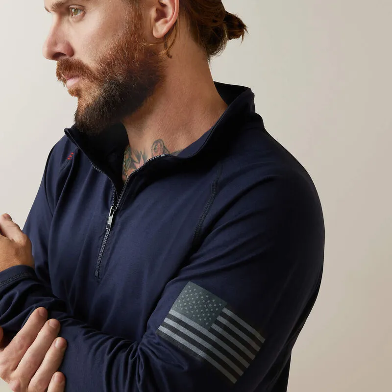Ariat Men's Flame Resistant Combat Stretch Patriot Zip Work Shirt Navy - 10043565