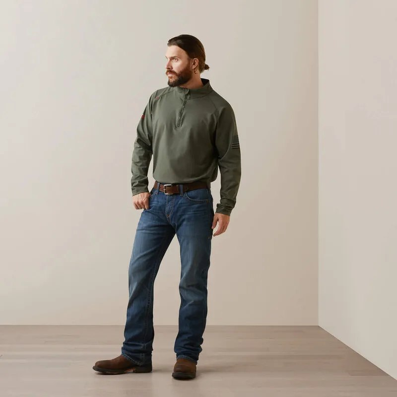 Ariat Men's Flame Resistant Combat Stretch Patriot Zip Work Shirt -Sage - 10043566