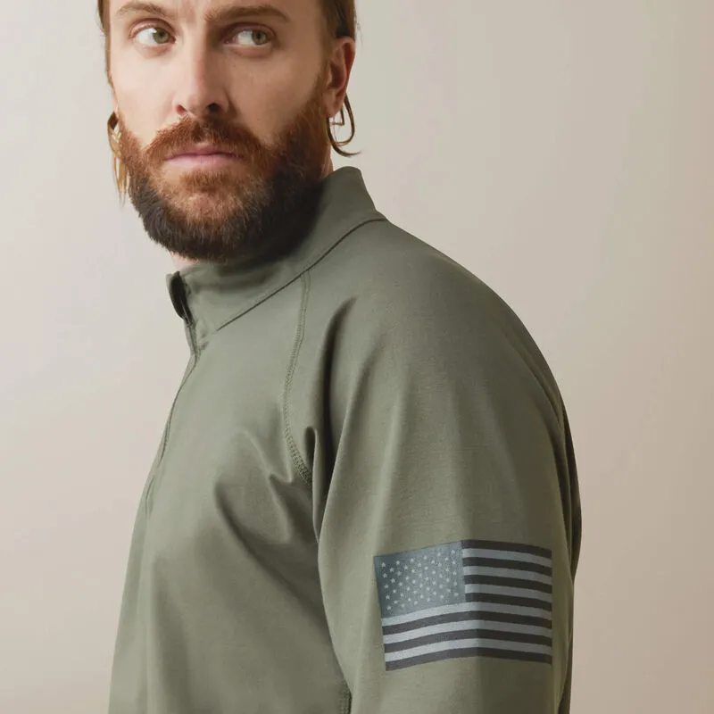 Ariat Men's Flame Resistant Combat Stretch Patriot Zip Work Shirt -Sage - 10043566