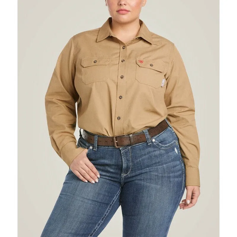 Ariat Women's Featherlight Flame Resist Work Shirt Khaki - 10030336
