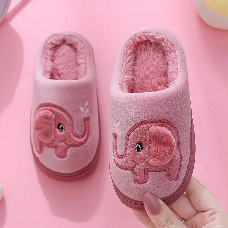 Autumn Winter Children's Cotton Slippers Cute Cartoon Thick Warm Shoes for Boys and Girls Home Fur Slippers