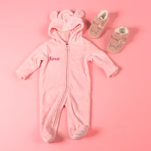 Baby girls personalised pramsuit and bunny slippers gift set