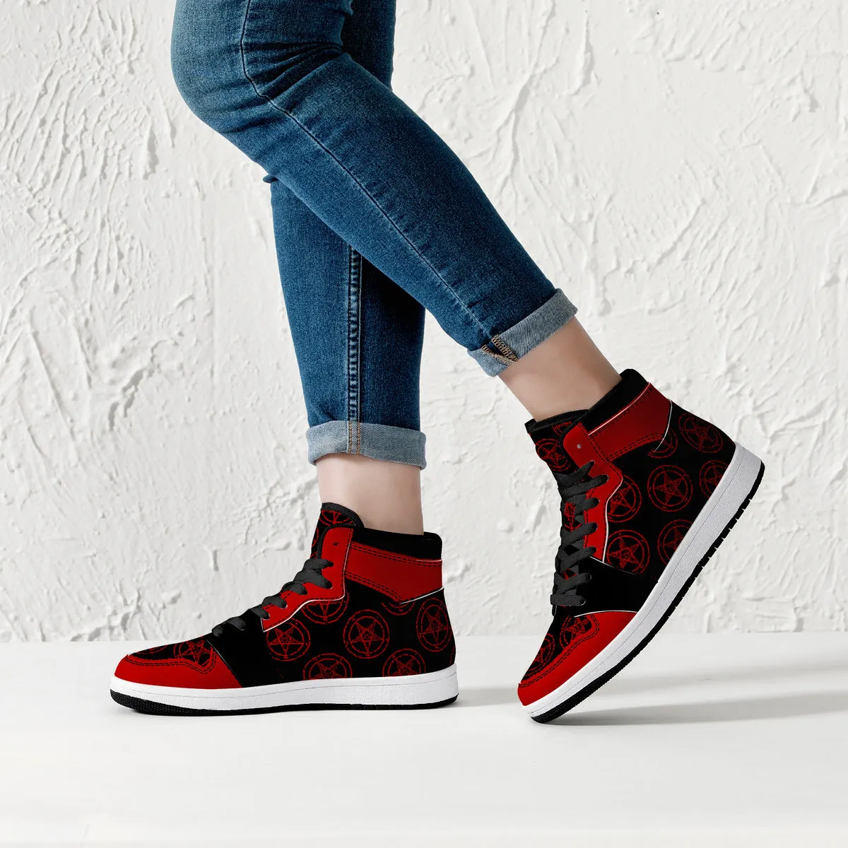 Blood Red Baphomet High-Top Faux Leather Unisex Sneakers - Black