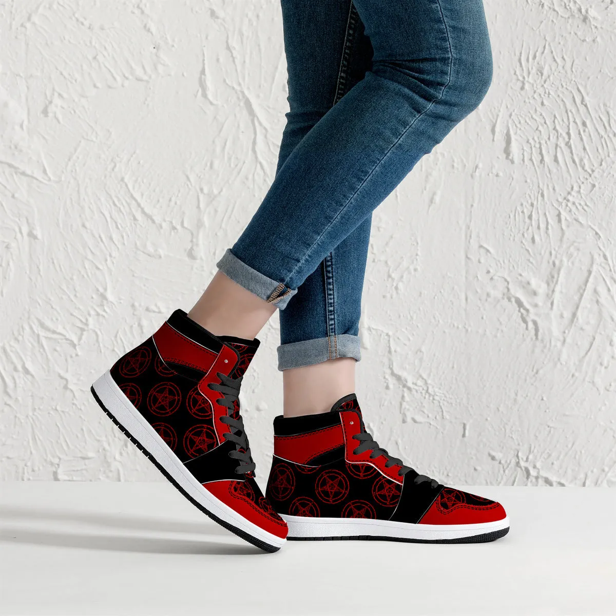 Blood Red Baphomet High-Top Faux Leather Unisex Sneakers - Black