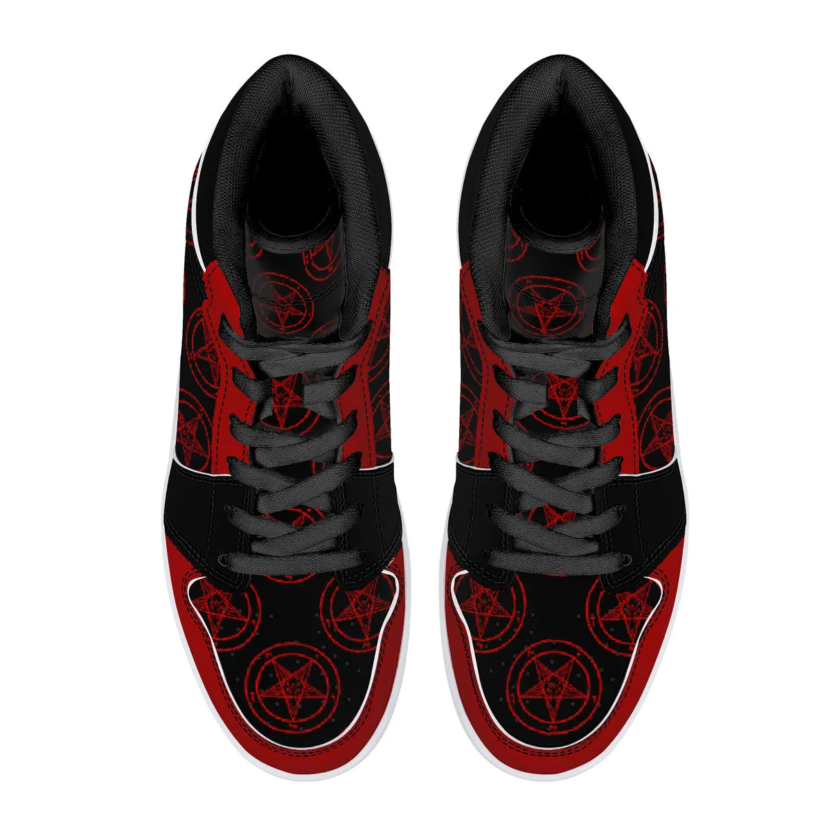 Blood Red Baphomet High-Top Faux Leather Unisex Sneakers - Black