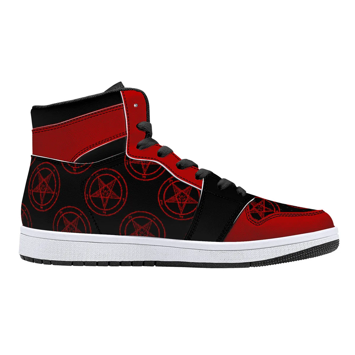 Blood Red Baphomet High-Top Faux Leather Unisex Sneakers - Black