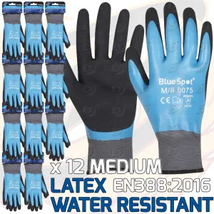 BLUESPOT LATEX WATER RESISTANT WORK GLOVES ( x 12 PAIRS ) ( M )
