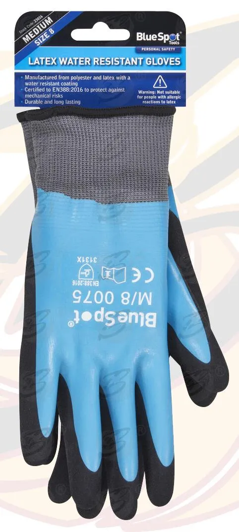 BLUESPOT LATEX WATER RESISTANT WORK GLOVES ( x 12 PAIRS ) ( M )