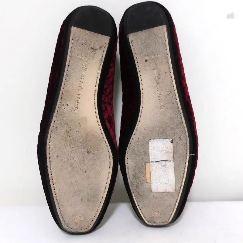 Bottega Veneta Smoking Slippers Burgundy Intrecciato-Embroidered Velvet Size 36