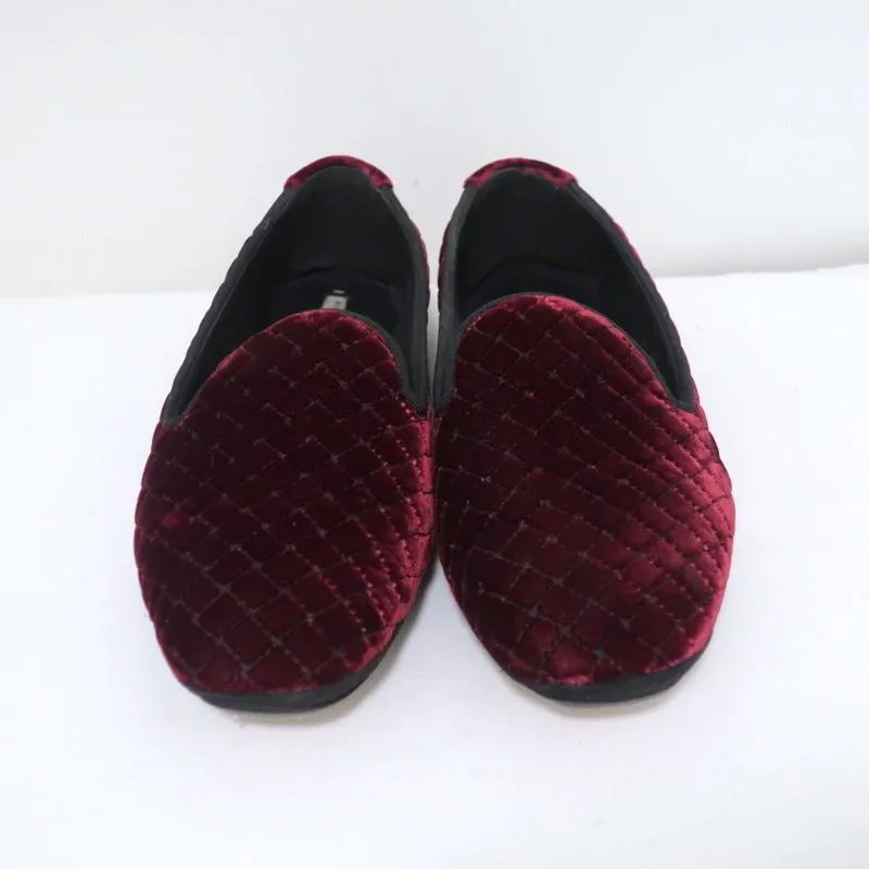 Bottega Veneta Smoking Slippers Burgundy Intrecciato-Embroidered Velvet Size 36