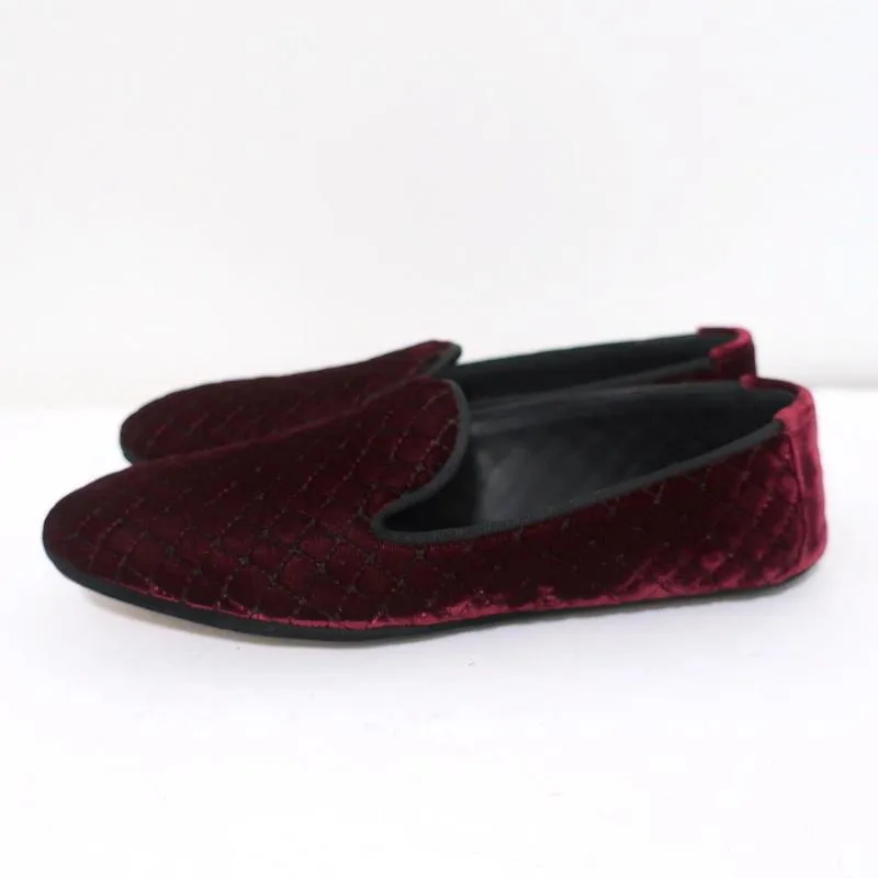 Bottega Veneta Smoking Slippers Burgundy Intrecciato-Embroidered Velvet Size 36