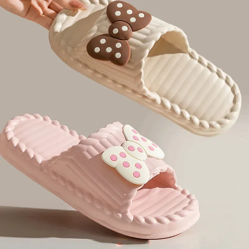 Bow Tie Slippers for Women Sweet Girls Flip Flops Outdoor EVA Non-Slip Beach Slides Comfortable Sandals Summer Fashion Slippers