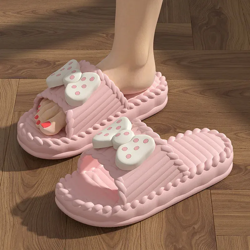 Bow Tie Slippers for Women Sweet Girls Flip Flops Outdoor EVA Non-Slip Beach Slides Comfortable Sandals Summer Fashion Slippers