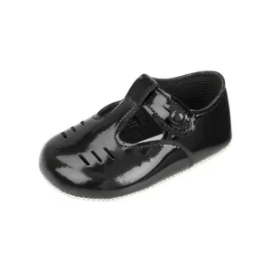 Boys Black Patent Line Punch Shoes - Size UK1