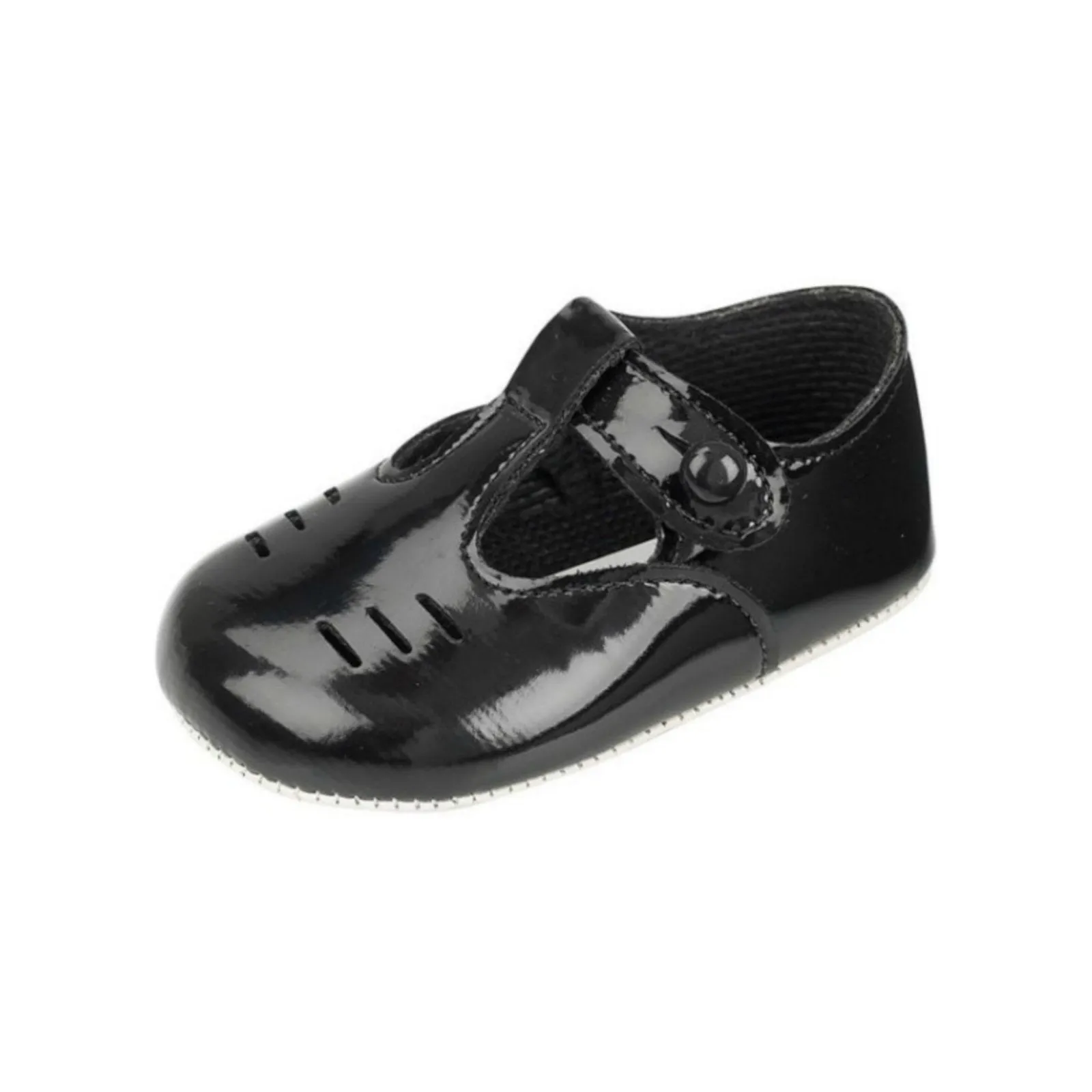 Boys Black Patent Line Punch Shoes - Size UK1