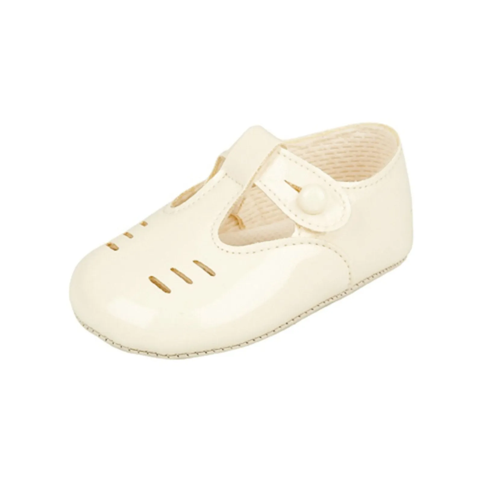 Boys Black Patent Line Punch Shoes - Size UK1
