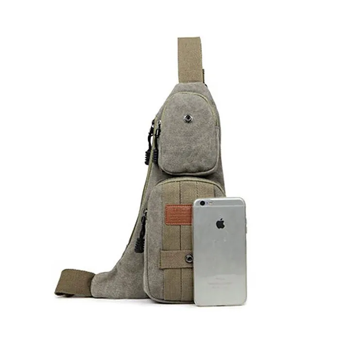 Canvas Shoulder Bag with Multiple Compartments