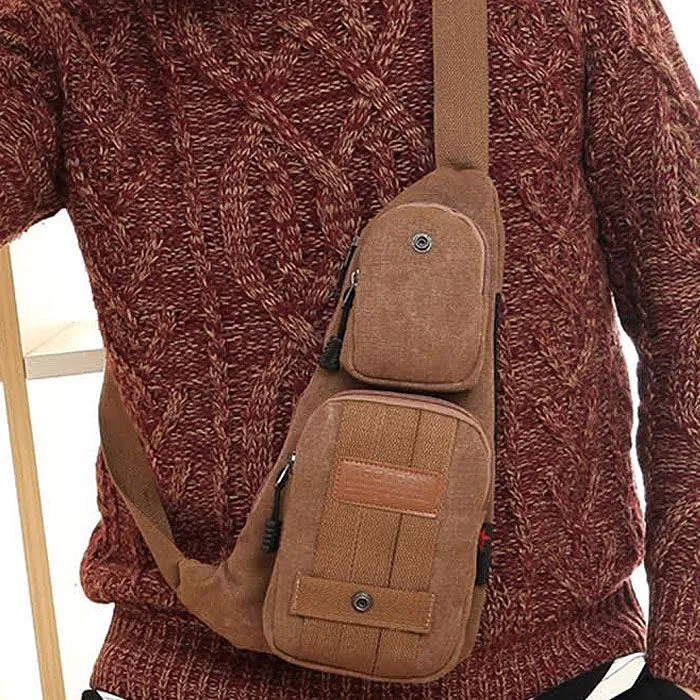 Canvas Shoulder Bag with Multiple Compartments
