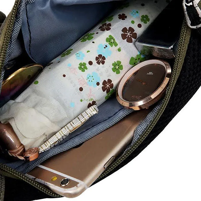 Canvas Shoulder Bag with Multiple Compartments