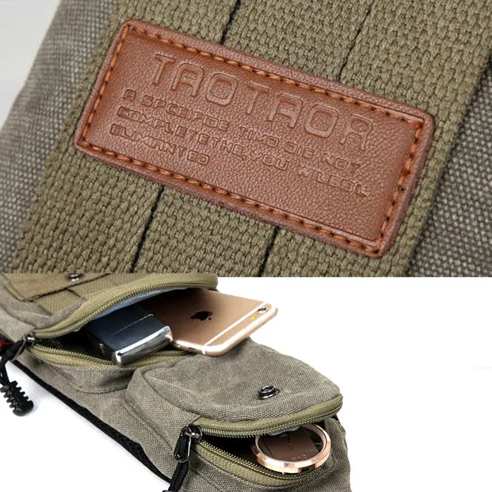 Canvas Shoulder Bag with Multiple Compartments