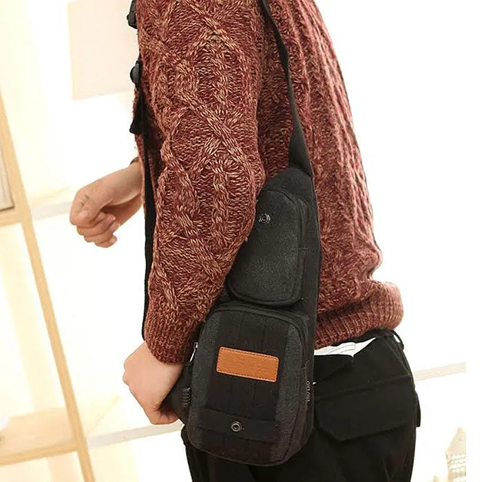 Canvas Shoulder Bag with Multiple Compartments