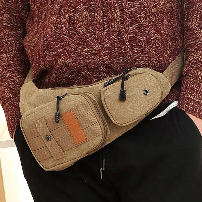 Canvas Shoulder Bag with Multiple Compartments