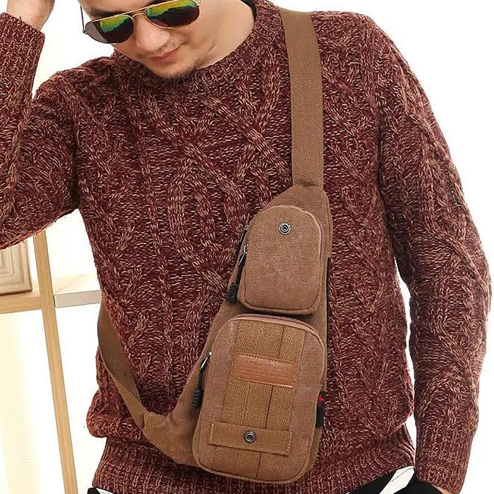 Canvas Shoulder Bag with Multiple Compartments