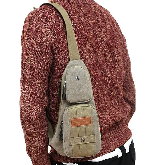 Canvas Shoulder Bag with Multiple Compartments