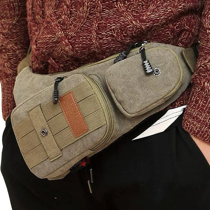 Canvas Shoulder Bag with Multiple Compartments