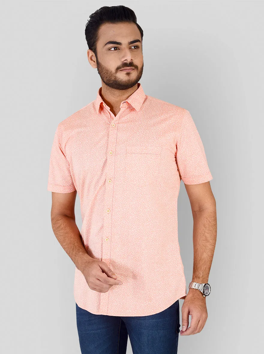 Carrot Orange Printed Slim Fit Casual Shirt | JadeBlue