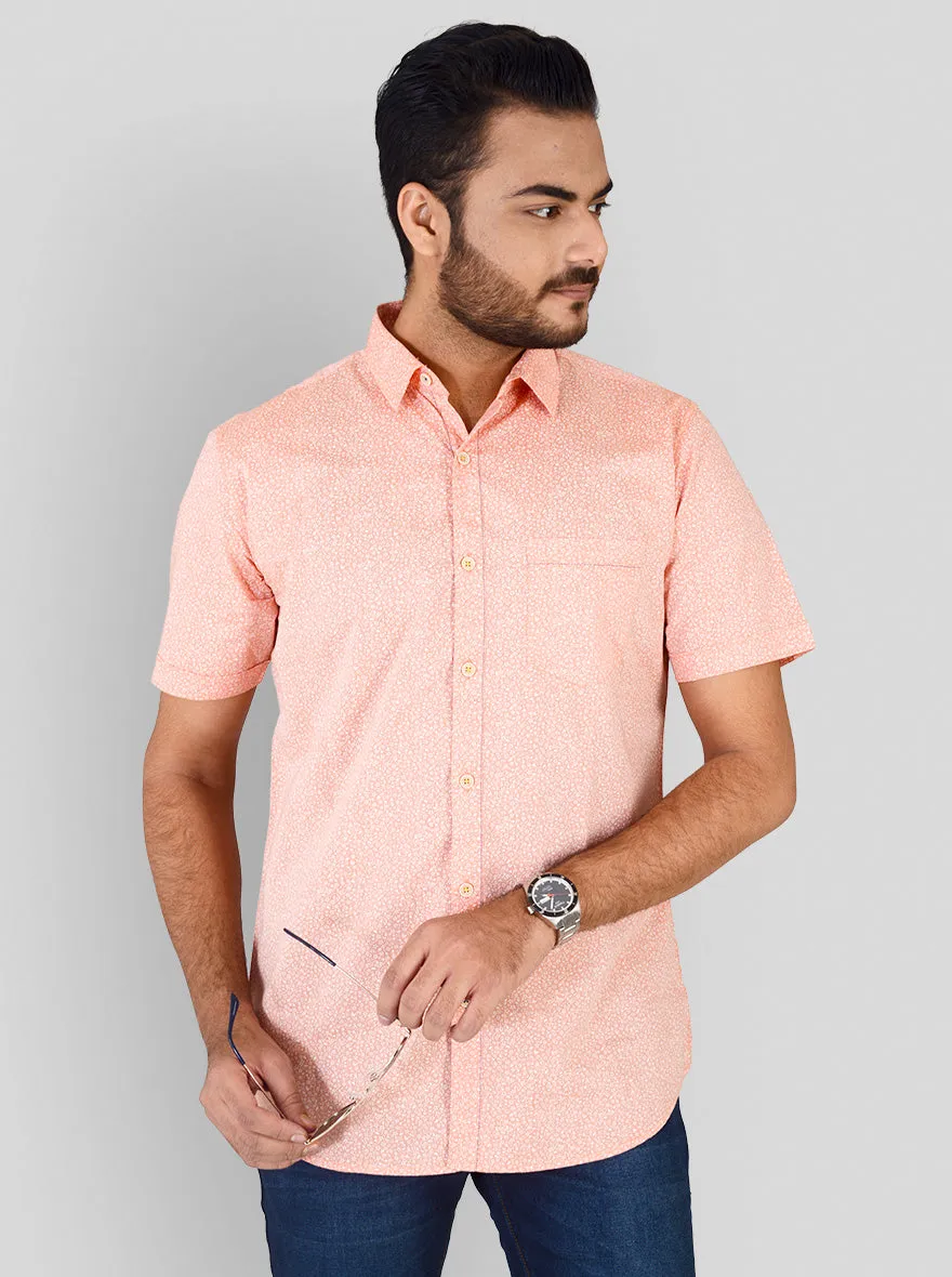 Carrot Orange Printed Slim Fit Casual Shirt | JadeBlue