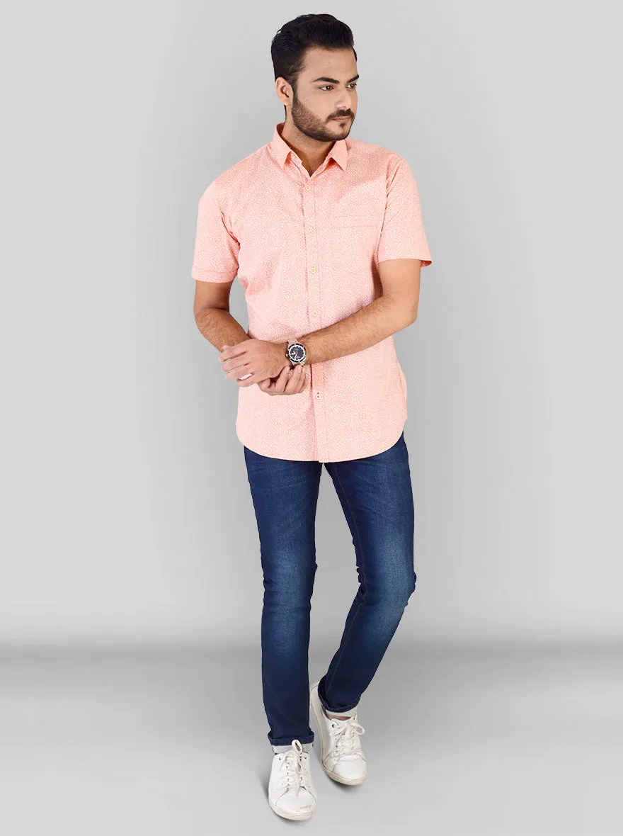 Carrot Orange Printed Slim Fit Casual Shirt | JadeBlue