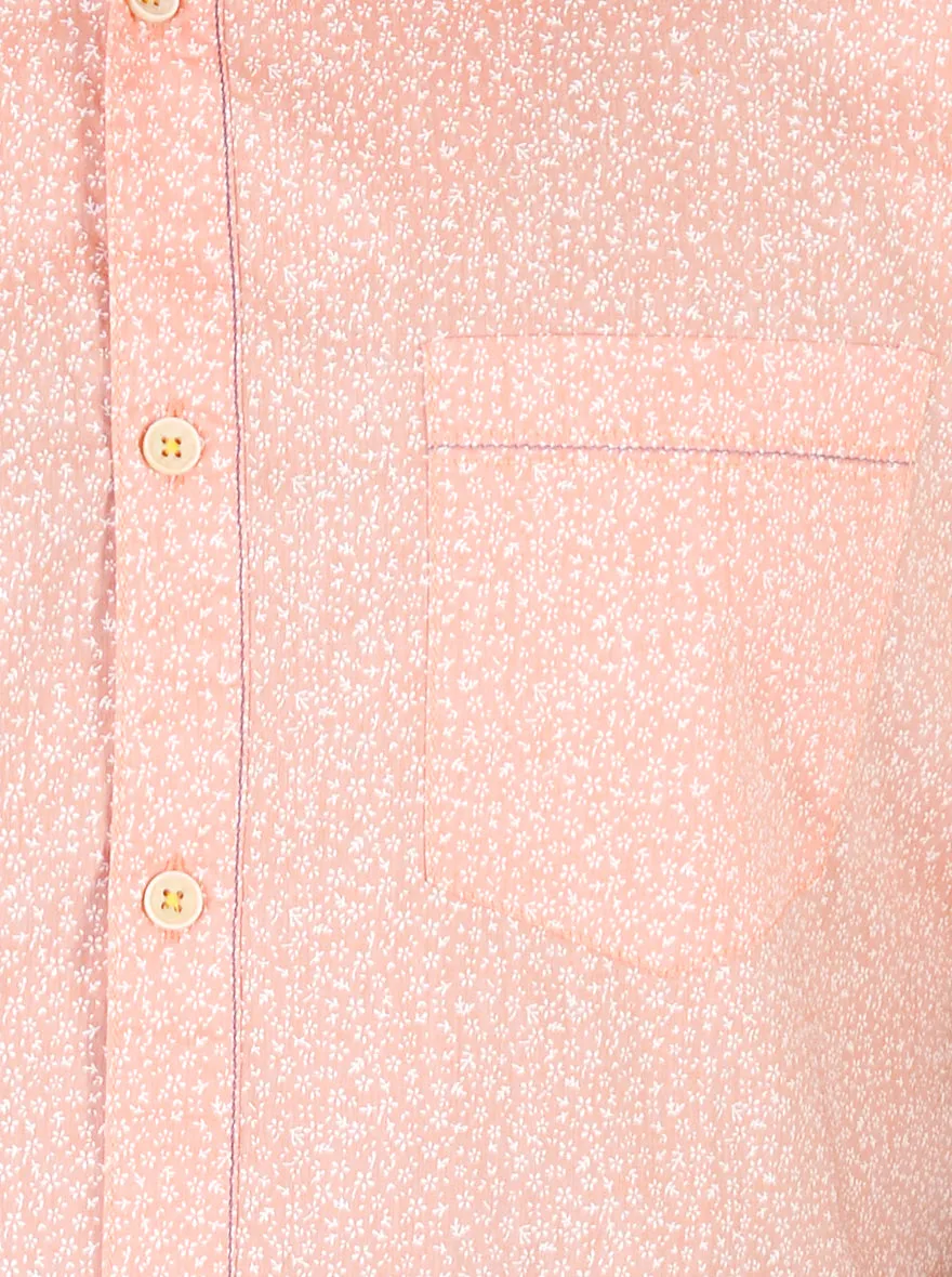 Carrot Orange Printed Slim Fit Casual Shirt | JadeBlue