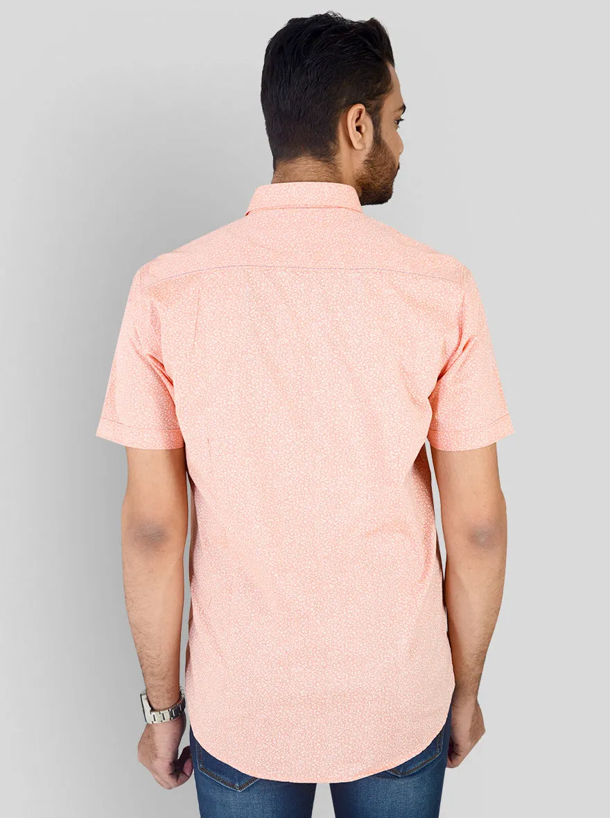 Carrot Orange Printed Slim Fit Casual Shirt | JadeBlue