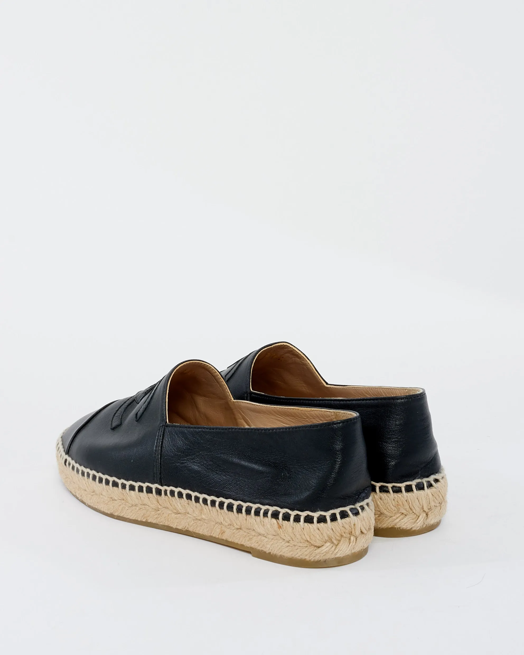 Chanel Black Leather Espadrille Shoes - 39