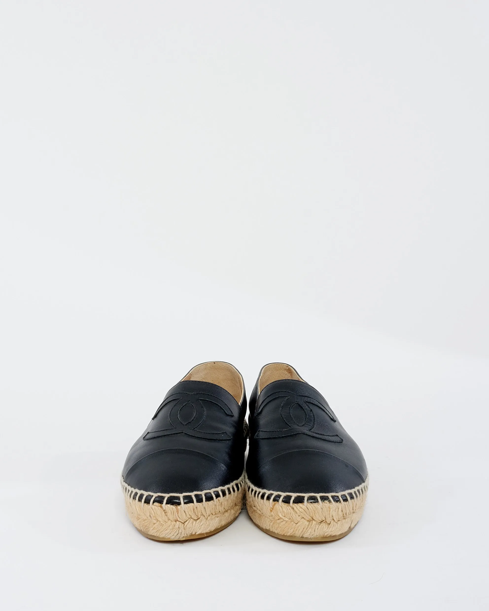 Chanel Black Leather Espadrille Shoes - 39