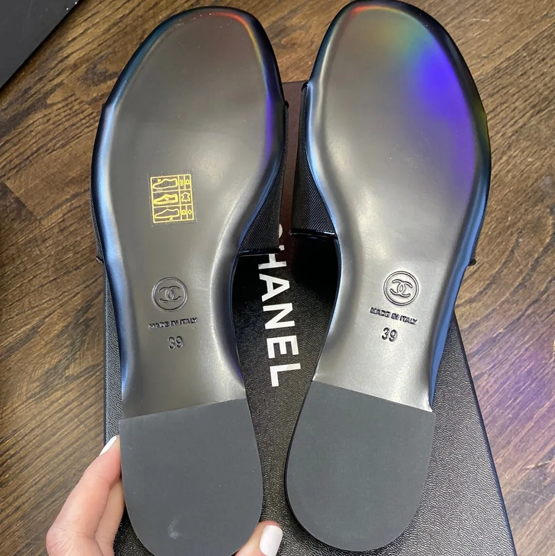 Chanel Black Mesh and Patent Calfskin Sandal