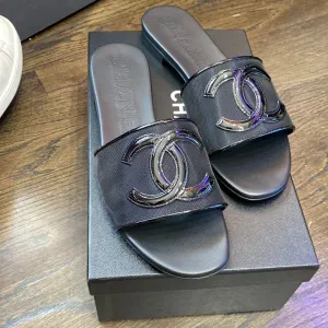 Chanel Black Mesh and Patent Calfskin Sandal