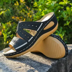 Cool slippers for women with sloping heels and fish mouth thick soles, available in multiple colors with embroidered sandals for